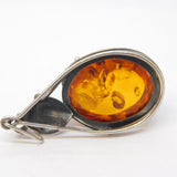 Sterling Silver Large Leaf Pattern Baltic Amber Drop Pendant Vintage c1970
