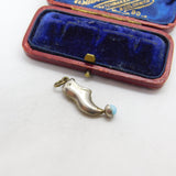 Sterling Silver Dutch Clog with Turquoise Bead Charm Pendant Vintage c1970