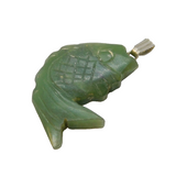 Sterling Silver Mounted Carved Jade Fish Pendant Vintage c1980s