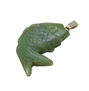 Sterling Silver Mounted Carved Jade Fish Pendant Vintage c1980s
