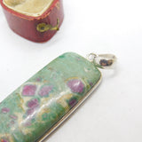 Sterling Silver Set Natural Ruby in Fuchsite Drop Pendant Vintage c1980