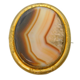 Victorian Rolled Gold Mounted Banded Agate Dress Brooch Antique c1880