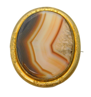 Victorian Rolled Gold Mounted Banded Agate Dress Brooch Antique c1880