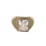 Sterling Silver Goshenite & Spinel Chunky Signet Ring Modern c1990 Size V 1/2