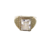 Sterling Silver Goshenite & Spinel Chunky Signet Ring Modern c1990 Size V 1/2