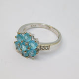 Sterling Silver 7 Blue Topaz & White Sapphire Ring Vintage c1970 Size L 1/2