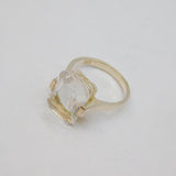 Sterling Silver Emerald Cut White Topaz Cocktail Ring Modern c1990 Size S