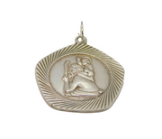 Sterling Silver Patterned & Textured Edge St Christopher Pendant Vintage c1970