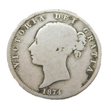Queen Victoria .925 Silver Half Crown Coin Antique 1874 Fine Condition