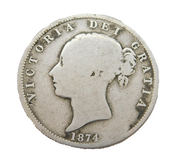 Queen Victoria .925 Silver Half Crown Coin Antique 1874 Fine Condition