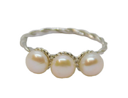 Sterling Silver Three Button Pearl Twisted Band Ring Vintage c1970 Size N 1/2