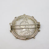 Victorian Sterling Silver Shilling Coin Spinner Brooch Antique 1887