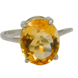 Sterling Silver Large Citrine Solitaire Dress Ring Vintage c1970 Size M 1/2