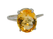 Sterling Silver Large Citrine Solitaire Dress Ring Vintage c1970 Size M 1/2