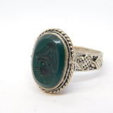 20th Century White Metal Green Agate Centurion Intaglio Signet Ring Antique