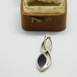 Sterling Silver Onyx and Mother of Pearl Twist Charm Pendant Vintage c1970