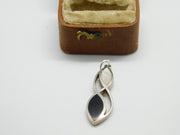 Sterling Silver Onyx and Mother of Pearl Twist Charm Pendant Vintage c1970