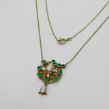 Austro-Hungarian Sterling Silver, Enamel, Emerald & Pearl Necklace Antique
