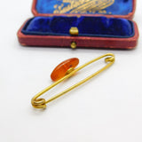 Gilt Metal & Amber Specimen Set Bar Brooch Antique c1920 Art Deco