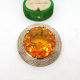 Scottish Silver Plated Citrine Paste Thistle Pattern Kilt Brooch Antique c1920