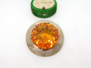 Scottish Silver Plated Citrine Paste Thistle Pattern Kilt Brooch Antique c1920