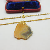 Gold Plated & Quartz Specimen Set Drop Pendant Vintage c1980 24" Length