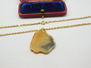 Gold Plated & Quartz Specimen Set Drop Pendant Vintage c1980 24" Length