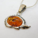 Sterling Silver & Baltic Amber Set Hedgehog Pendant Necklace Vintage