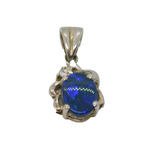Sterling Silver Oval Black Opal Doublet & Spinel Charm Pendant Vintage c1970s