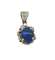 Sterling Silver Oval Black Opal Doublet & Spinel Charm Pendant Vintage c1970s