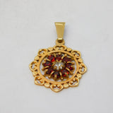 9ct Yellow Gold, Garnet & Diamond Floral Drop Pendant Vintage