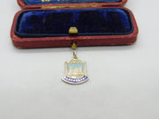 Sterling Silver and Enamel Travel Shield 'Canterbury' Charm Vintage c1970