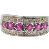 Sterling Silver 6 Pink Sapphire & White Sapphire Dress Ring Vintage c1970 Size P