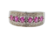 Sterling Silver 6 Pink Sapphire & White Sapphire Dress Ring Vintage c1970 Size P