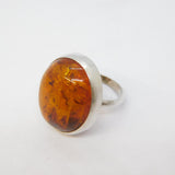 Sterling Silver & Baltic Amber Set Statement Dress Ring Vintage c1970