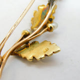 Edwardian 15ct Yellow Gold & Seed Pearl Oak Leaf Acorn Brooch Antique c1910
