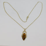 Sterling Silver Baltic Amber Celtic Style Ellipse Pendant Necklace Modern c2000