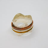 Sterling Silver Wavy Planished Mixed Metal Spinning Ring Modern c1990 Size R