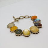 Sterling Silver Mixed Semi-Precious Stones & Shell T-Bar Bracelet Vintage c1970