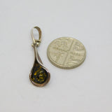 Sterling Silver Green Baltic Amber Lily Form Drop Pendant Vintage c1970s