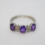 14ct White Gold, Amethyst & Diamond Dress Ring Vintage c1990s