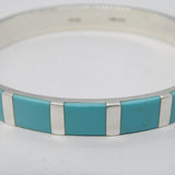 Sterling Silver & Turquoise Set Modernist Bangle Bracelet Vintage c1990