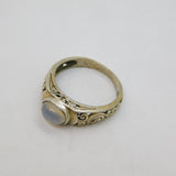 Sterling Silver Cabochon Moonstone Patterned Dress Ring Vintage c1970 Size L