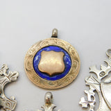 Job Lot of Antique Sterling Silver Fob Medals inc. Gold Fronts, Enamel 69g
