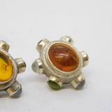 Pair of Sterling Silver 'Sputnik' Amber & Stone-Set Stud Earrings Vintage