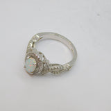 Sterling Silver Opal & Spinel Sparkling Dress Ring Vintage c1990 Size L