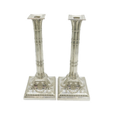 19th Century Large Pair of Silver Plated Column Candlesticks Antique Sheffield