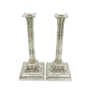 19th Century Large Pair of Silver Plated Column Candlesticks Antique Sheffield