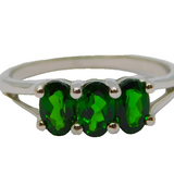 Sterling Silver Triple Oval Green Tourmaline Dress Ring Vintage c1970 Size O