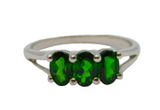 Sterling Silver Triple Oval Green Tourmaline Dress Ring Vintage c1970 Size O